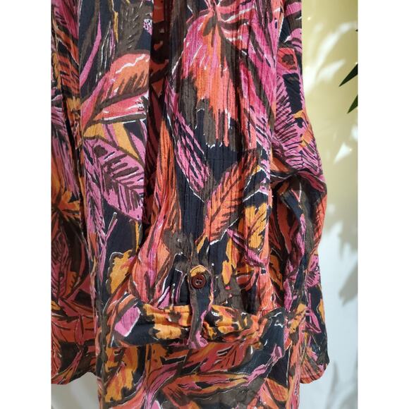 Ulla Popken Tropical Gauzy Crinkle Button Roll Tab Tunic Blouse Womens 32/34 - Picture 6 of 9